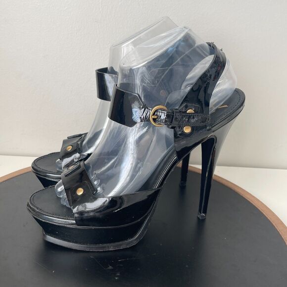 Yves Saint Laurent Heels Women 40 Black Patent Leather Platform Stiletto Italy‎ - Picture 5 of 16